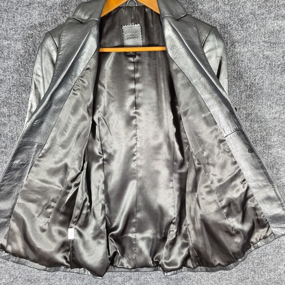 BCBG Max Azria Y2K Silver Metallic Lea Leather Pants Sz 0 Blazer Sz 4 Set - Picture 5 of 12